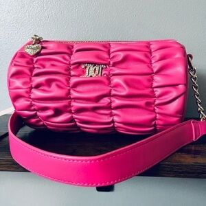 Juicy Couture Run the World Shoulder Bag Pink Flash Ruched Barrel NWT